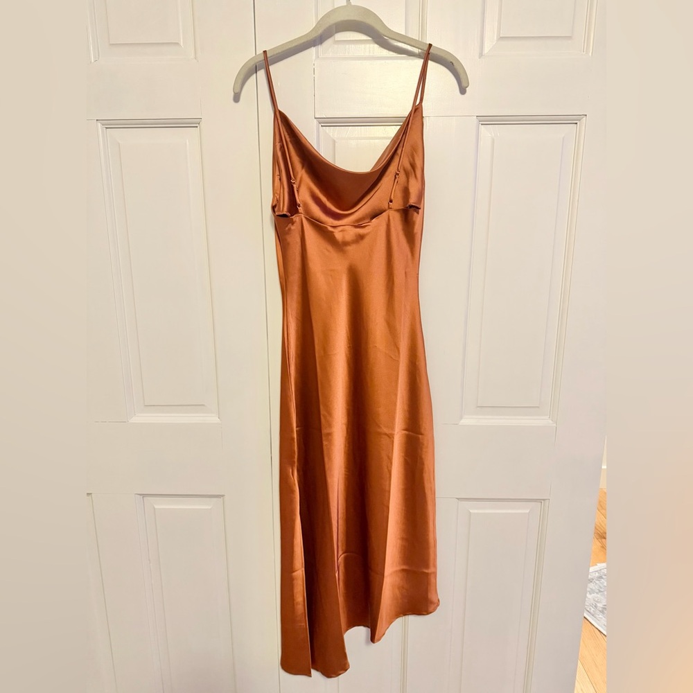 Petal & Pup Cyprus Rust Satin Midi Dress Size 2 Cowl Neck Slip Wedding Guest — image 3 of 8